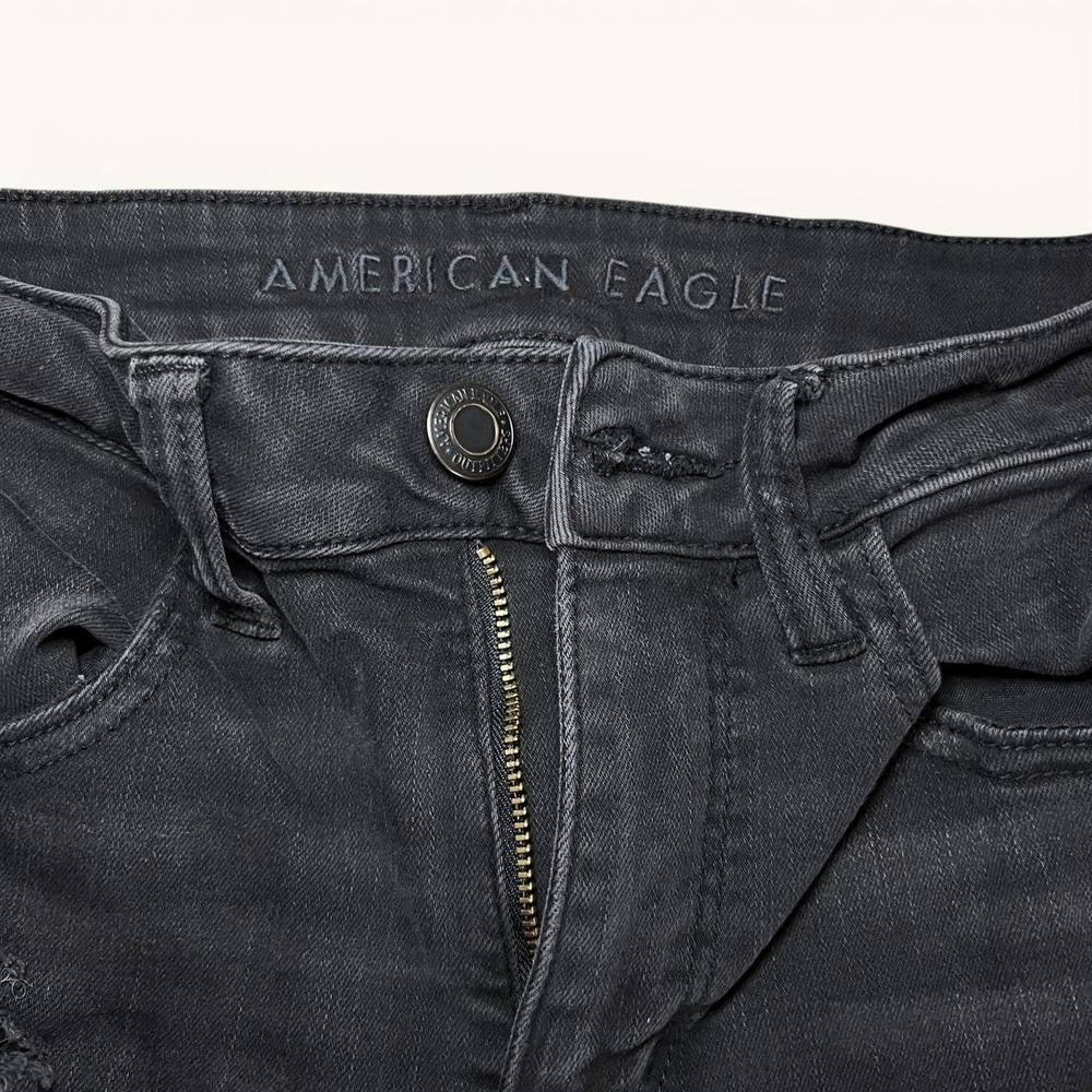 American Eagle Next Level Stretch Skinny Jeans Black Distressed Womens 6 - Picture 3 of 6